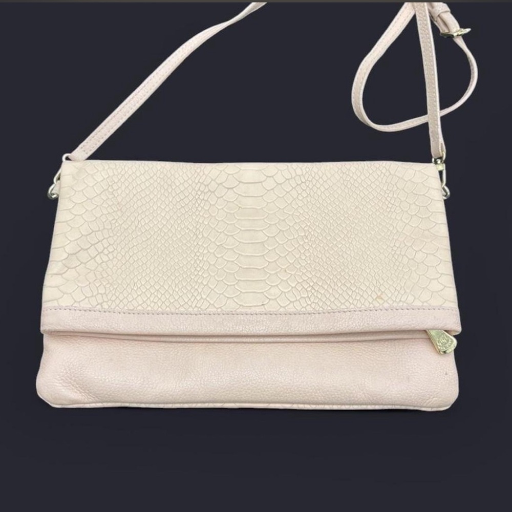 GiGi New York Pale Pink Reptile-Embossed Fold-Over Crossbody